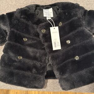 Janie and Jack black fur coat (6-12 months) with tag.